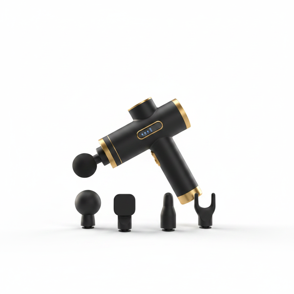 Pistola de Massagem Muscular (Fascial Gun) — 4 Ponteiras, Sem Fio